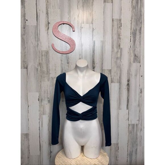 Windsor Tops - Windsor Teal Cutout Twist Long Sleeve Crop Top Women’s Size Small